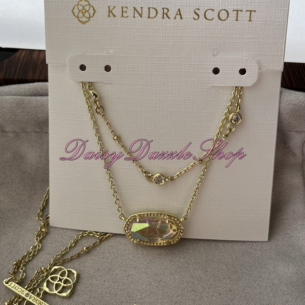 ✨Kendra Scott Elisa Gold Crystal Multi Strand Pendant Necklace Dichroic Glass✨